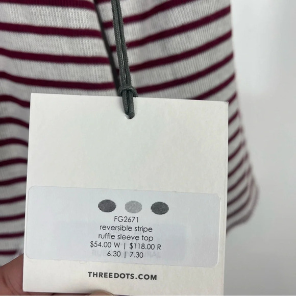 NEW Three Dot Reversible Stripe Ruffle Sleeve Top Size Small - Picture 10 of 10